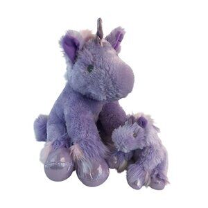 Unipak Purple Dreamy Unicorn Plush Mom & Baby 14" Stuffed Animal Toy Sparkle